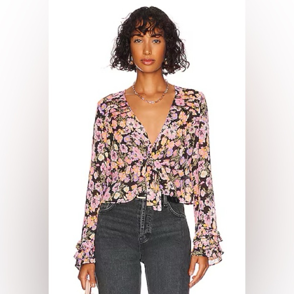 Revolve Free People Maybel Blouse in Black Combo Small